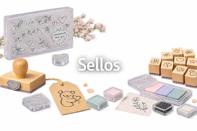 Sellos decorativos para manualidades y scrapbooking con tintas y sellos de madera