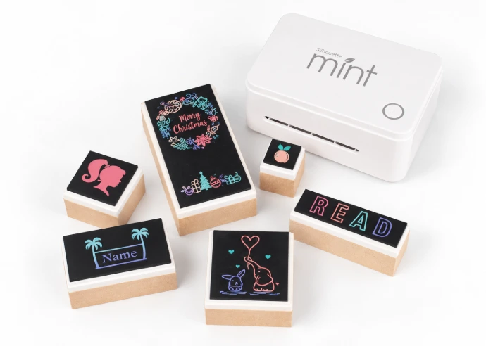 Sellos personalizados reutilizables creados con Silhouette Mint y tintas de colores