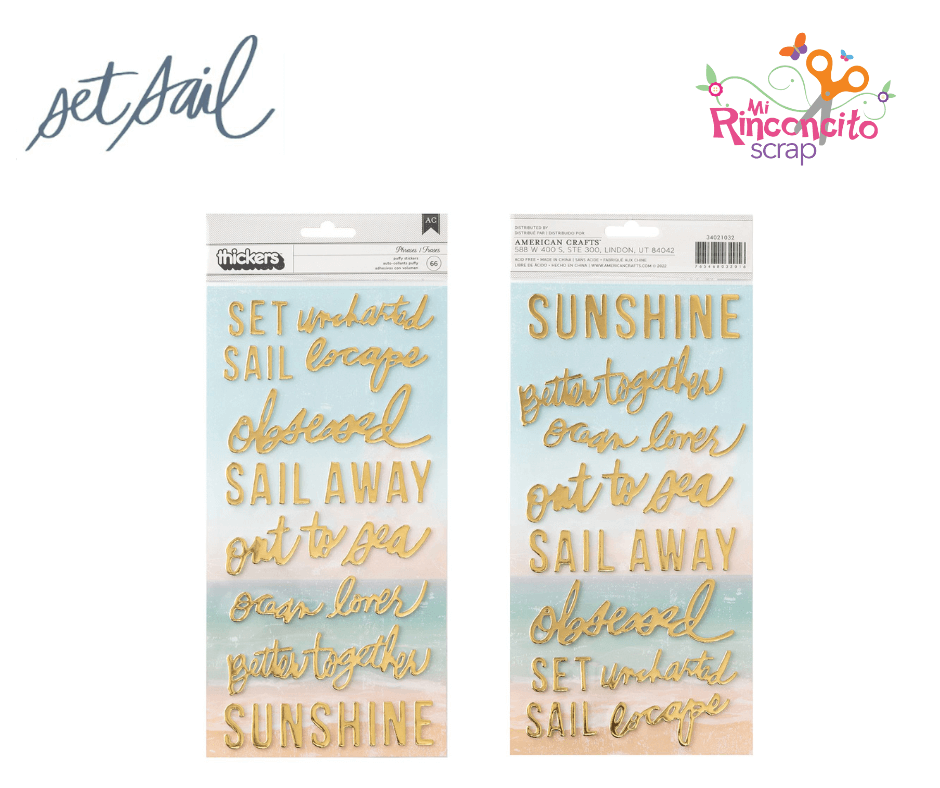 SET SAIL - Stickers Puffy Frases Doradas