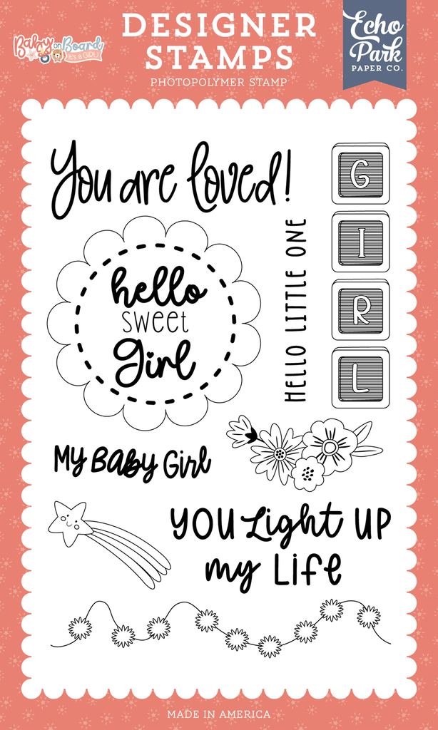 [BOG414044] Baby On Board - Girl: Hello Little Love Stamp Set