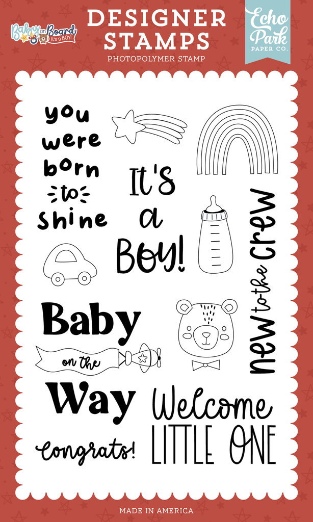 Baby On Board Boy - Echo Park - You Were Born To Shine Stamp Set