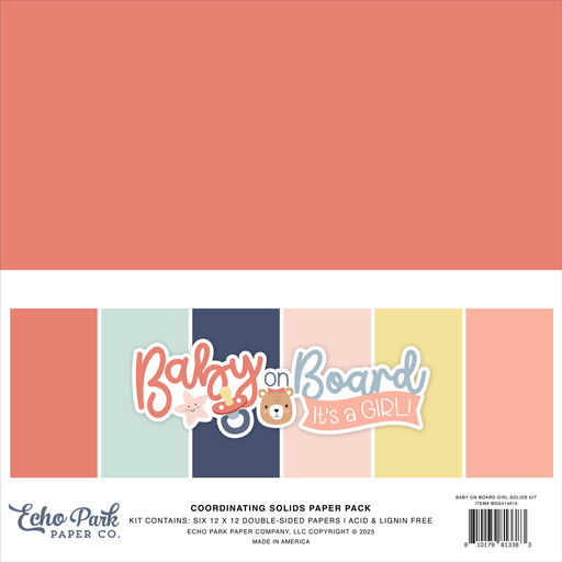 [BOG414015] Baby On Board Girl - Echo Park - Papeles Sólidos Premium 12x12 Pulgadas