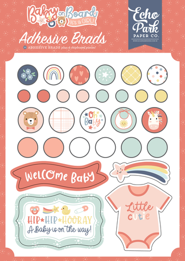 [BOG414020] Baby On Board Girl - Echo Park - Girl Adhesive Brads